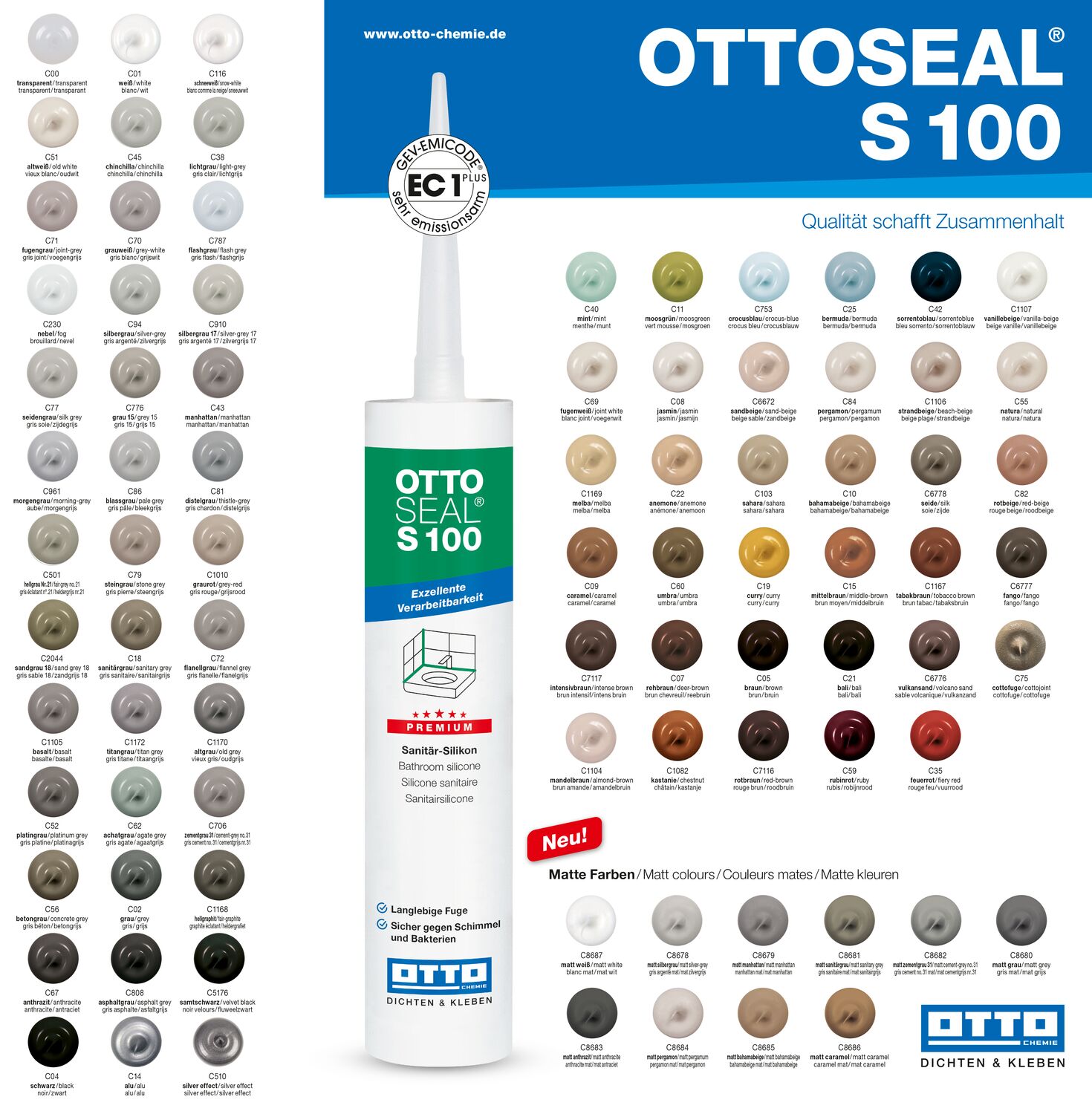 Farbkarte Ottoseal S 100 2023 *inkl. matte Farben*