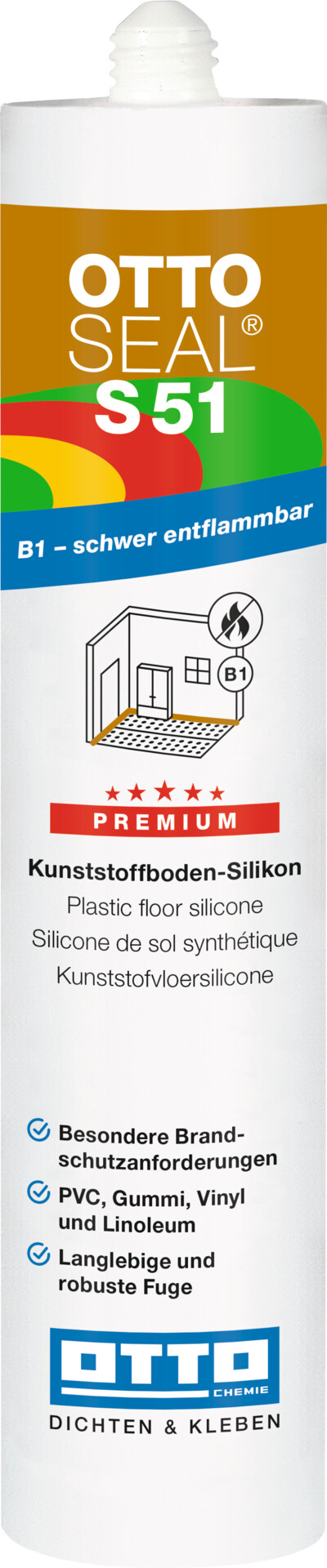 fileDownloads_API_1_1640672672_S51-Kartusche Bild OTTOSEAL® S 51 Silikon für PVC-. Gummi- und Linoleumböden Kartusche 310 ml